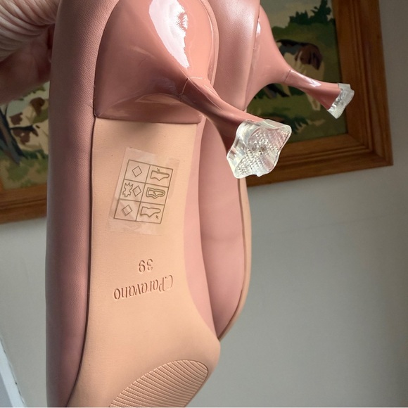 C.Paravano Pink Blush Metal Tie Buckle Kitten Heels Designer Olivia NEW 8.5 Pump - Picture 5 of 12